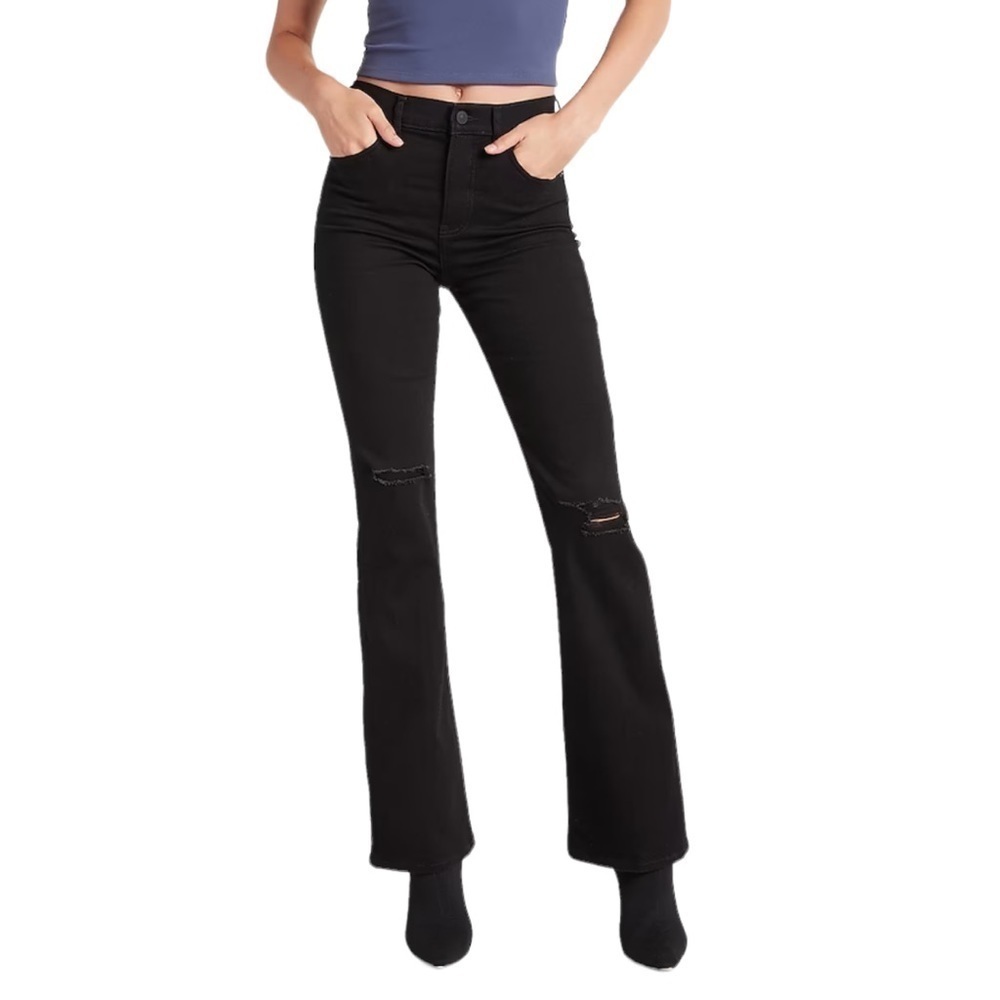 Express‎ High Rise High Waisted Black Distressed Ripped Bootcut Jeans